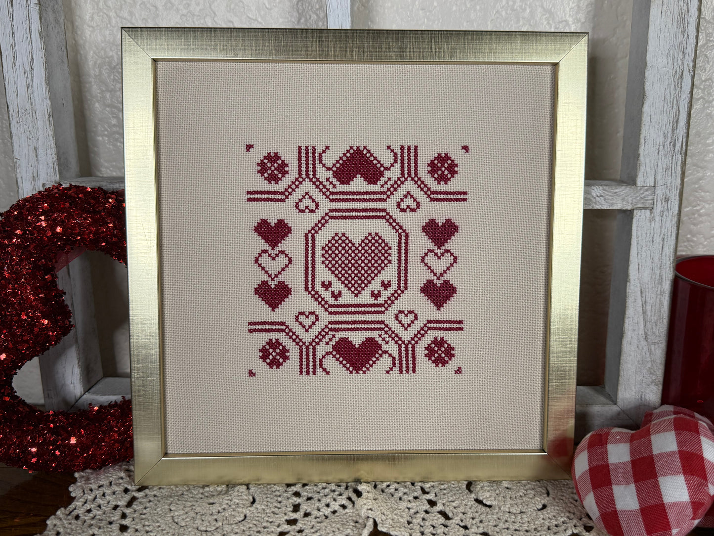 Heart to Heart Mini Quaker Cross Stitch Pattern-PDF Download