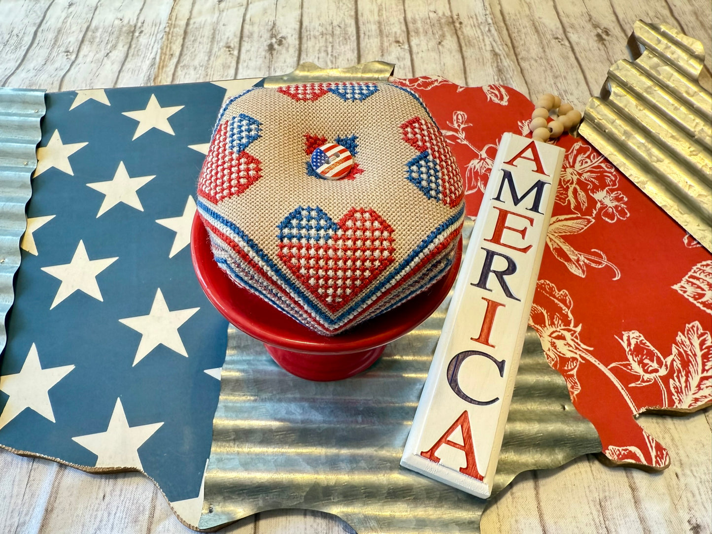 Patriotic Biscornu Cross Stitch Pattern - PDF Download